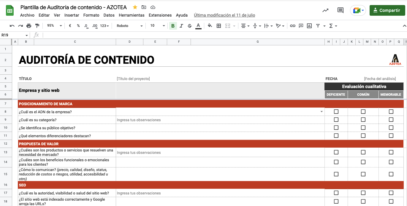 Auditoría de contenido - Azotea